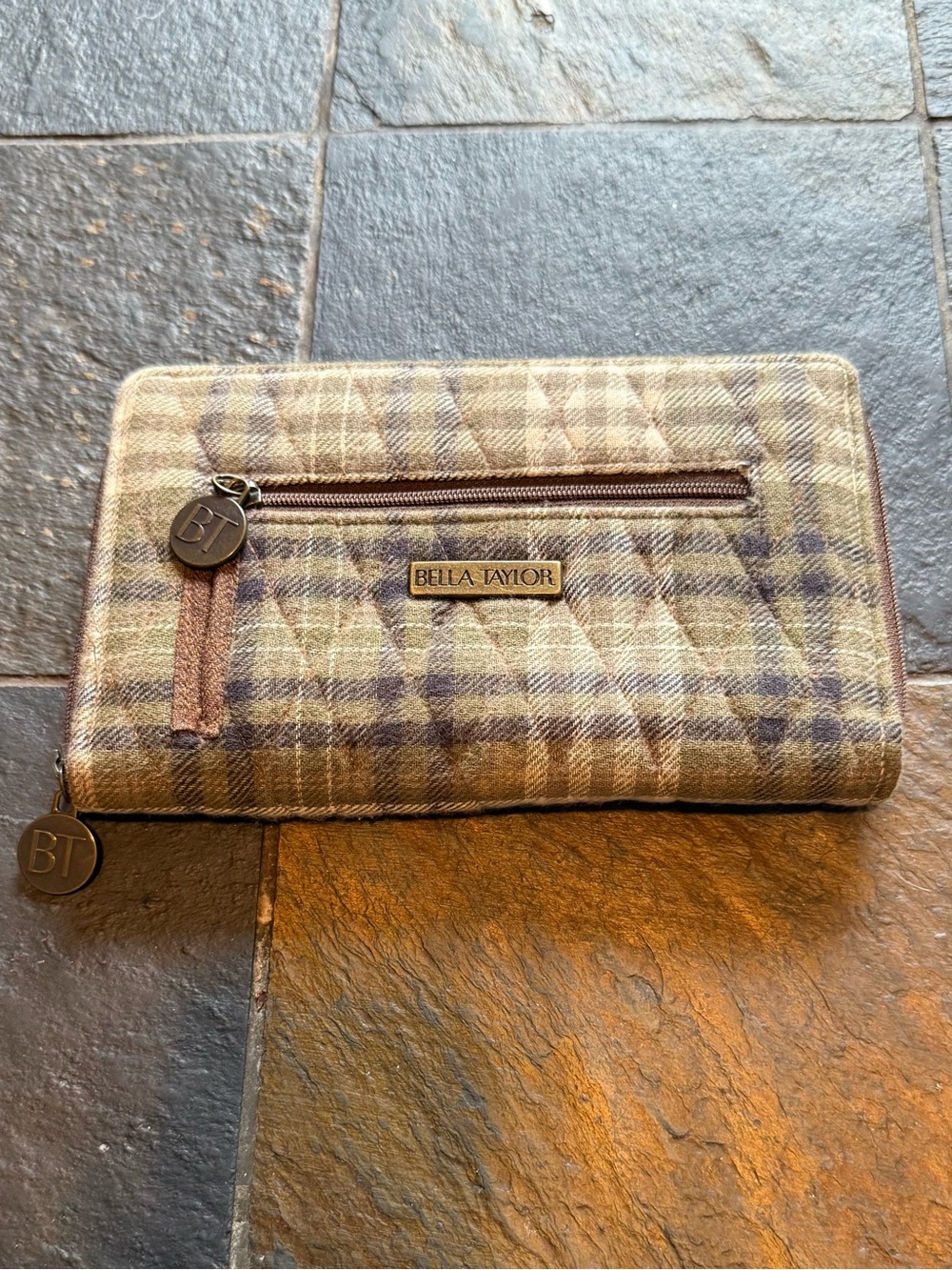 Bella Taylor Brown Plaid Zip Wallet